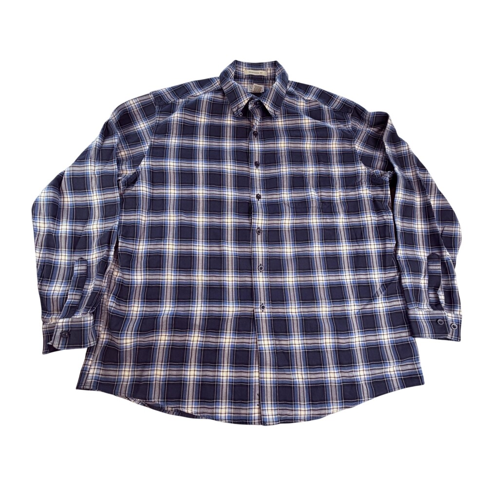L.L.Bean Flannel Shirt Mens XL Blue Plaid Long Sleeve Button Front Cotton Casual